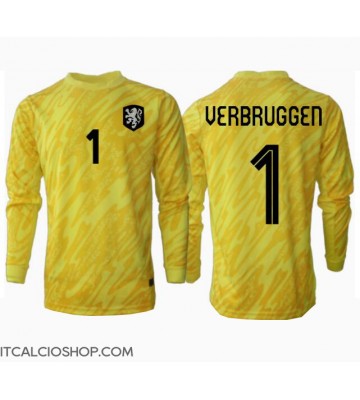 Olanda Bart Verbruggen #1 Portiere Seconda Maglia Europei 2024 Manica Lunga